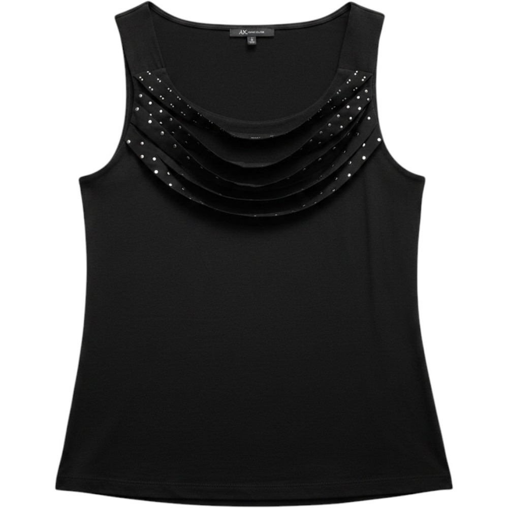 Anne Klein Monterey Bay‎ Black Studded Tiered Ruffle Neck Tank Top Womens Medium